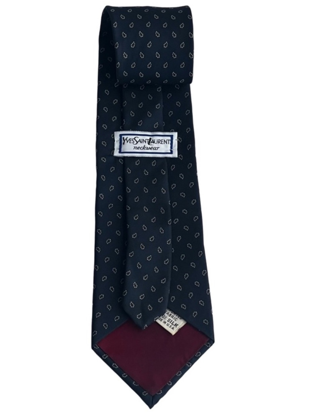 Yves Saint Laurent 100% Silk Designer Tie Navy Micro-Paisley Luxury‎ US-Made